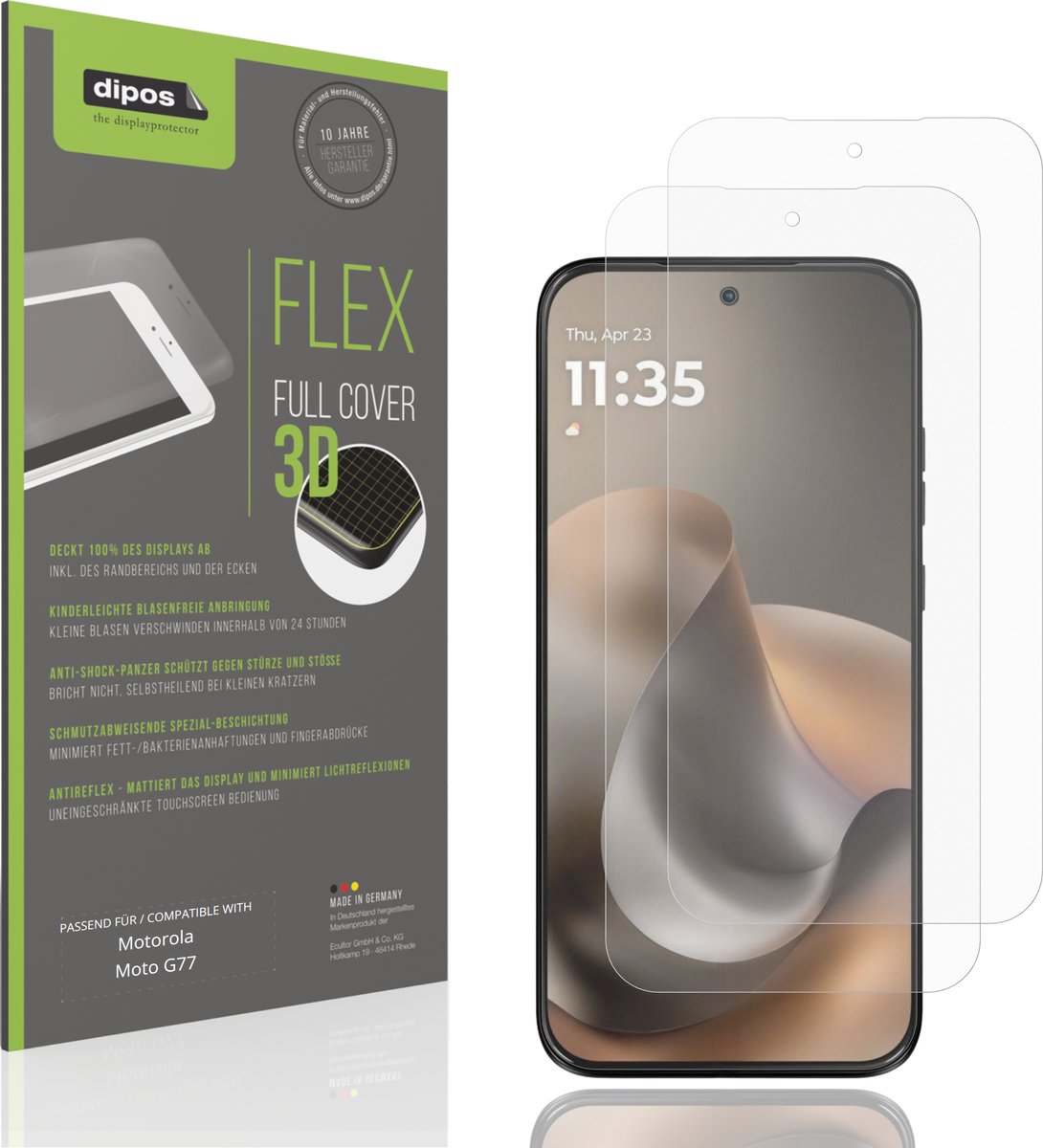 dipos FLEX – 2x Matte Screenprotector geschikt voor Motorola Moto G77 | Volledige Schermbescherming | Case-Friendly