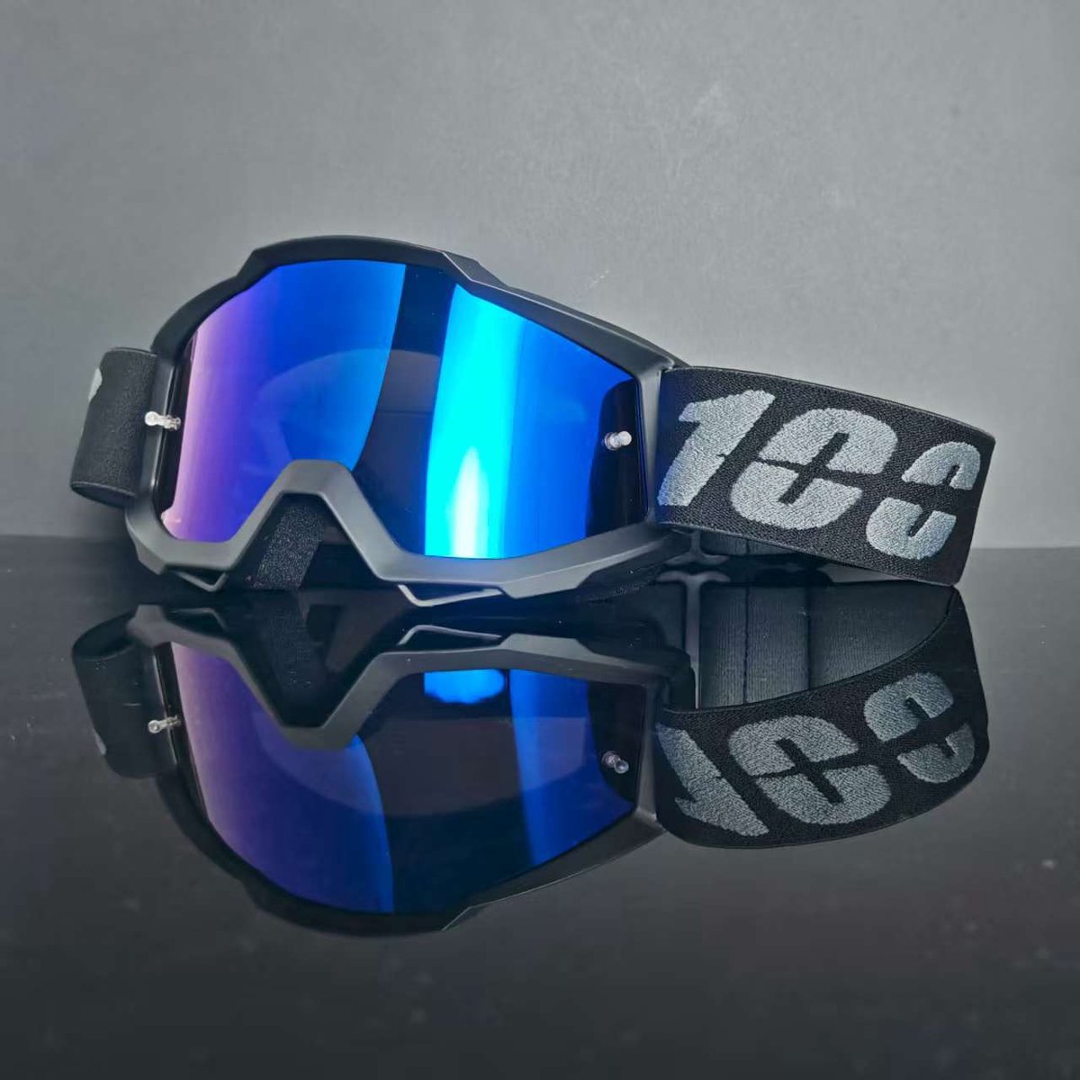 Motorbrillen - Winddichte motorbrillen - Skibrillen - Motorveiligheidsbrillen - Motocrossbrillen - Outdoorbrillen - Buitenbrillen - Helmen met open achterkant - Zwart montuur met blauwe lenzen