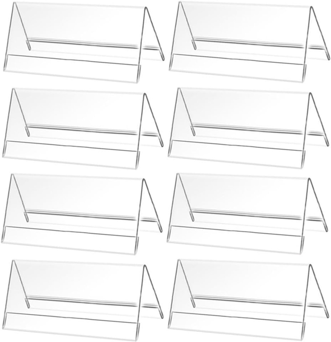 8 stuks tafelnotitiehouders, 20 x 8 cm, transparante acryl labelhouder voor tafelwaarschuwingen, menuhouders, brochures, fotolijsten en posterstandaard