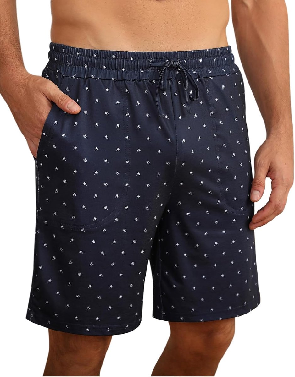 Korte broek voor heren, katoen, korte broek voor heren, zomerpyjama, shorts, pyjama met trekkoord en zakken, casual shorts met print