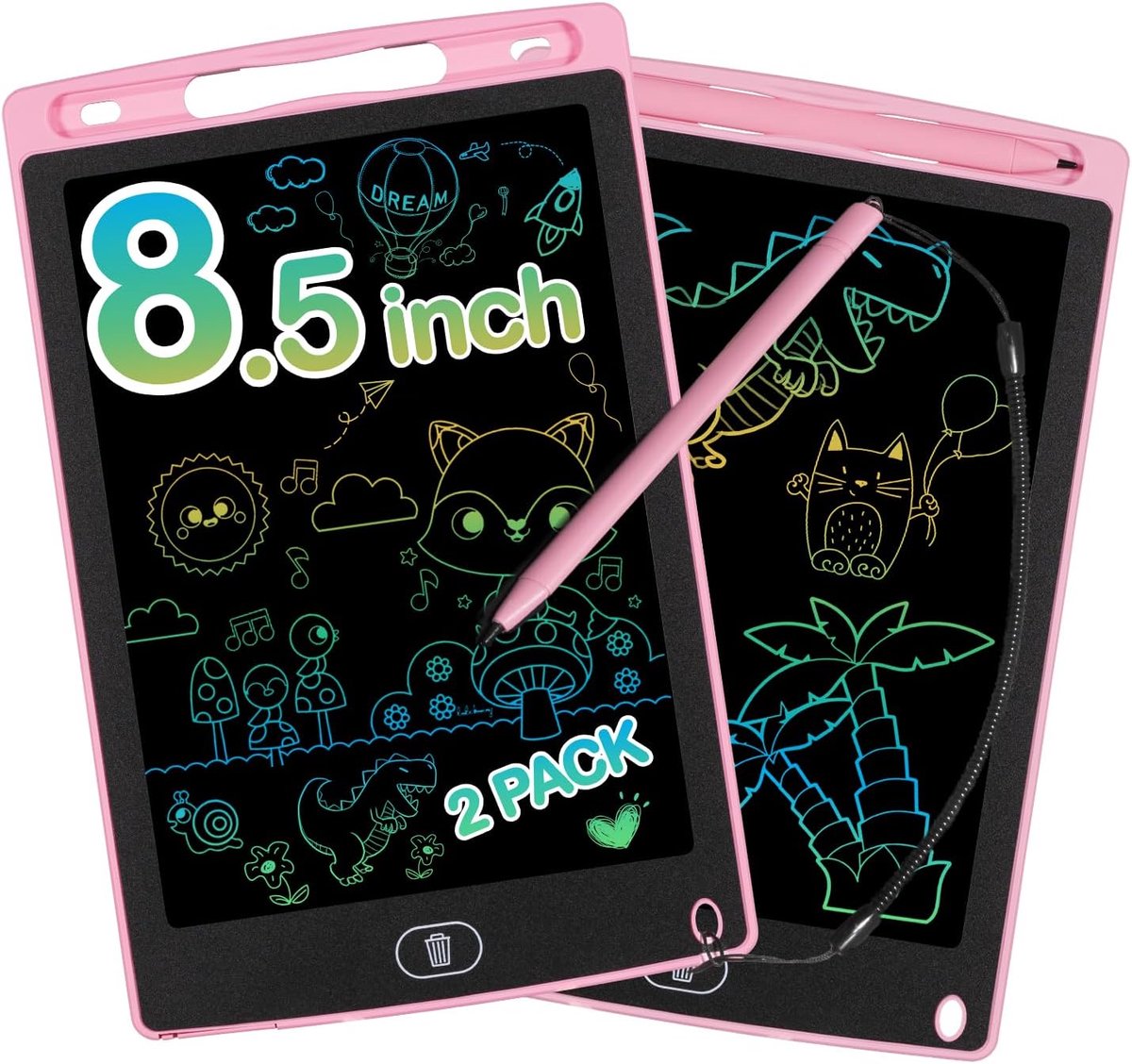 lcd schrijfbord voor kinderen, 8,5 inch, tekenbord, toverbord, vanaf 2, 3, 4, 5, 6 jaar, jongens en meisjes, kleurrijk scherm, schrijftablet, herhaal schrijven en tekenen, roze, 2 stuks