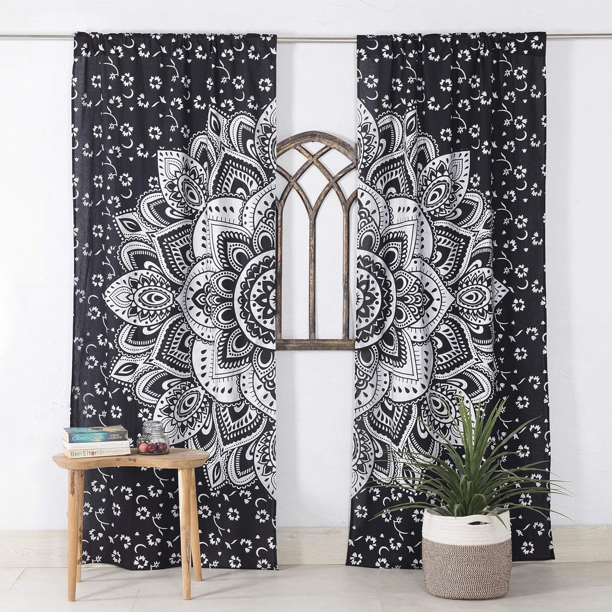 Handicrafts Indian Hippie Bohemian Mooie Ombre Kleur Mandala Gordijn Panelen Zwart Zilver