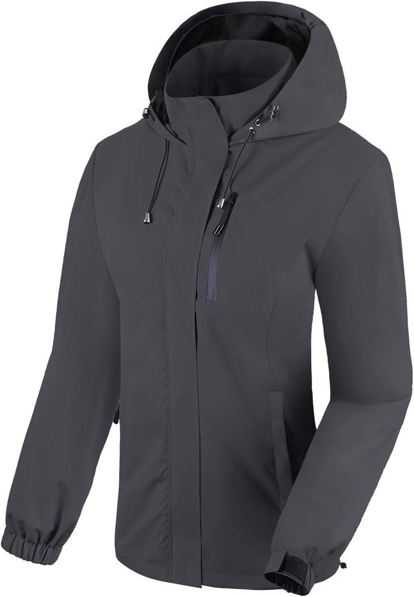 Regenjas voor dames, waterdicht, ademend, wandeljas, windbreaker, licht, outdoor jas, mesh gevoerd, fietsjas met capuchon
