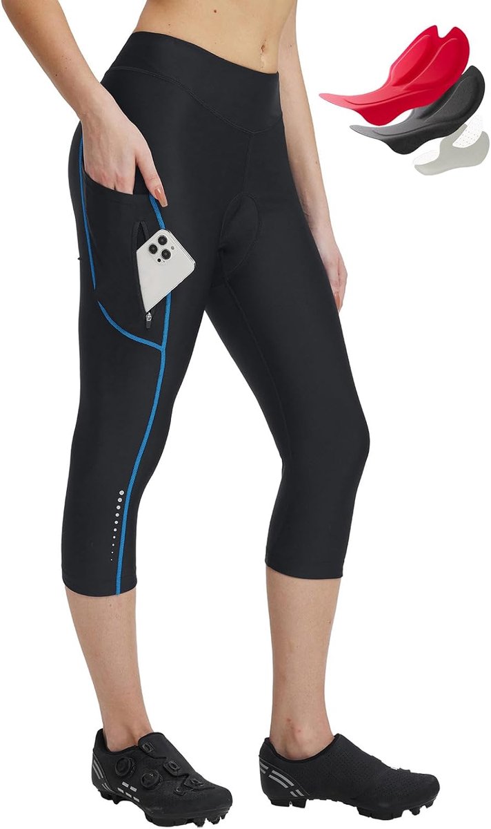 baleaf Fietsbroek voor dames, 4D gevoerd, capribroek, hoge taille, met zakken