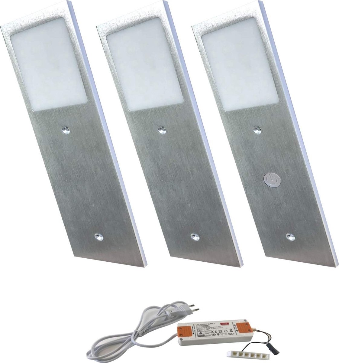 Superdun en aluminium behuizing, led-onderbouwlamp, keuken, meubellamp, warmwit, incl. converter, een spot met schakelaar (3ER)