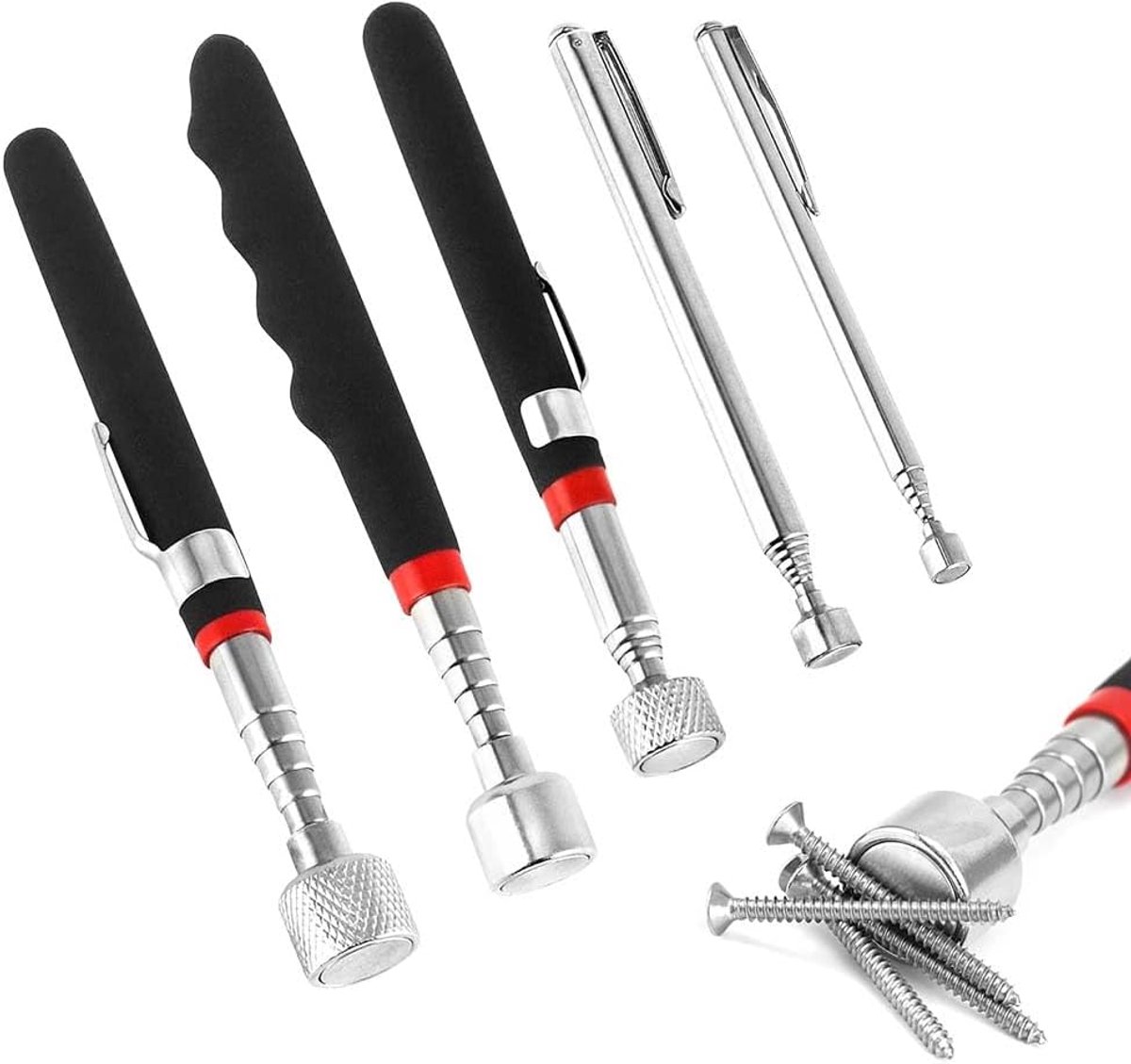 Telescopische Staaf, 5 stuks uitschuifbare magnetische staaf Pick Up Tool, duurzaam telescopisch magnetisch gereedschap voor schroef moer moersleutel metalen onderdelen