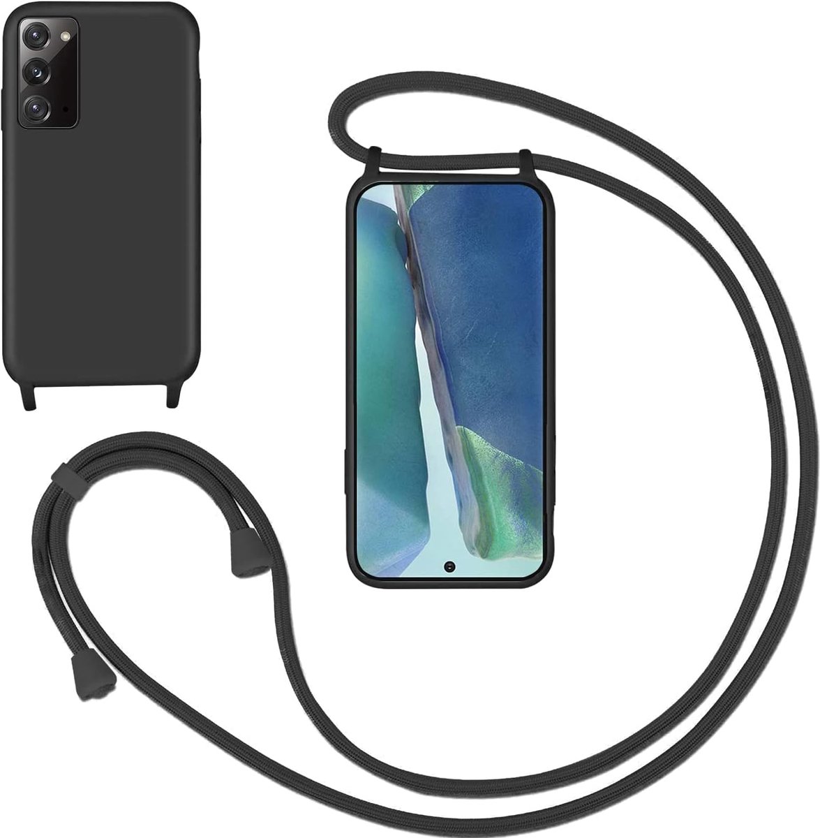 Telefoonhoes met koord voor Samsung Galaxy Note 20, smartphonehoesje met koord, beschermhoesje met omhangkoord, soepele siliconen hoesje voor Galaxy Note 20, zwart