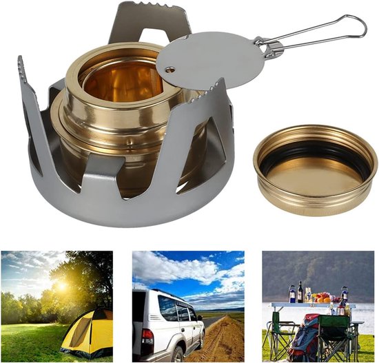alcoholkoker, mini lichte compacte messing sterke drank met aluminium standaard, voor kamperen, wandelen, picknick buiten, noodgevallen, kampeertent, stroomuitval — afbeelding 2