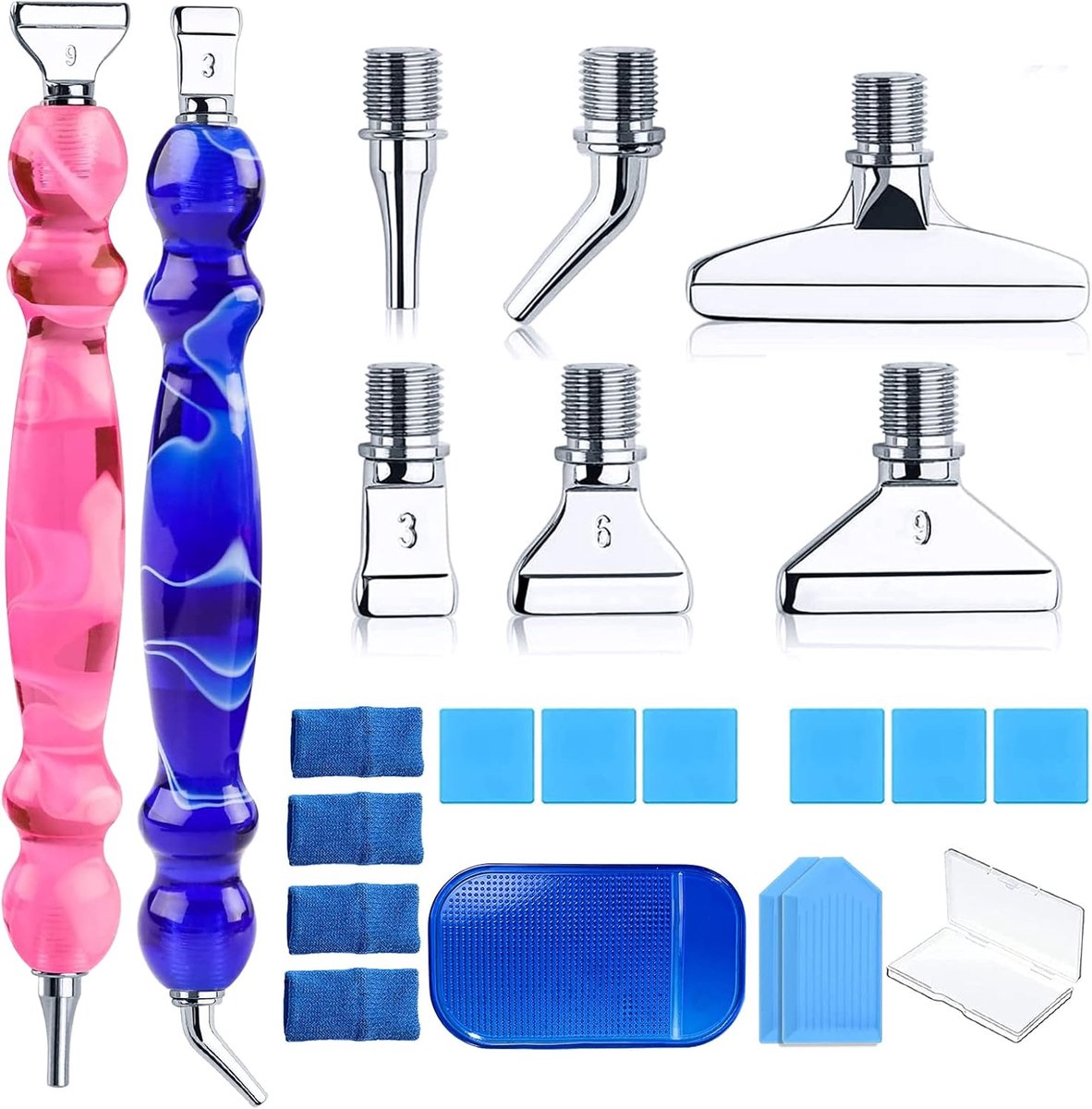 2 stokken, accessoires voor diamantschilderen, 22 stuks, 6 stijlen, metalen boorpen, reservekoppen voor 5D-diamantschilderstiften, diamond painting-pen voor diamond painting, tools en accessoires