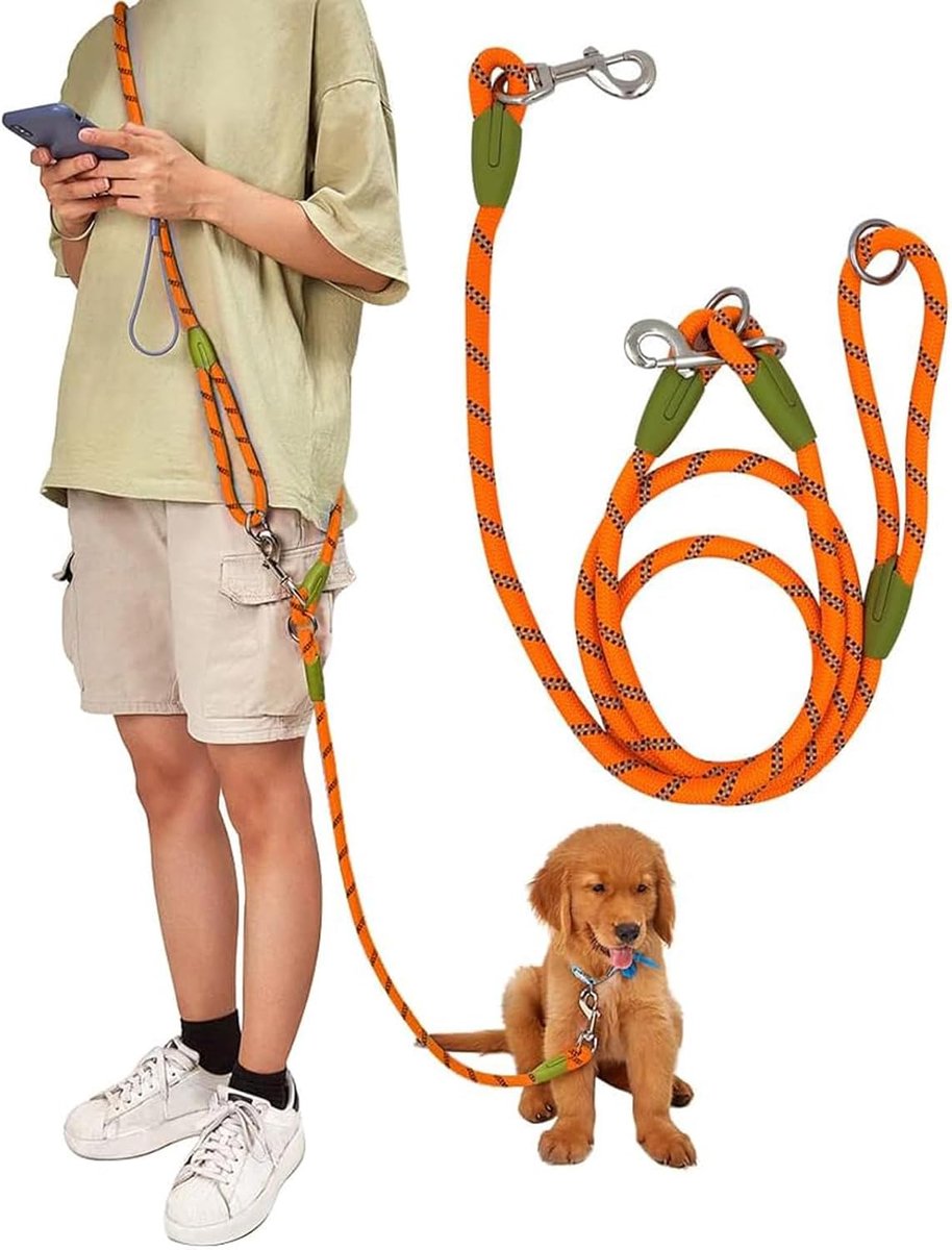 Handsfree hondenriem voor honden, reflecterend, 2,3 meter lang, om te wandelen, anti-treklijn, voor grote, middelgrote en kleine honden, oranje