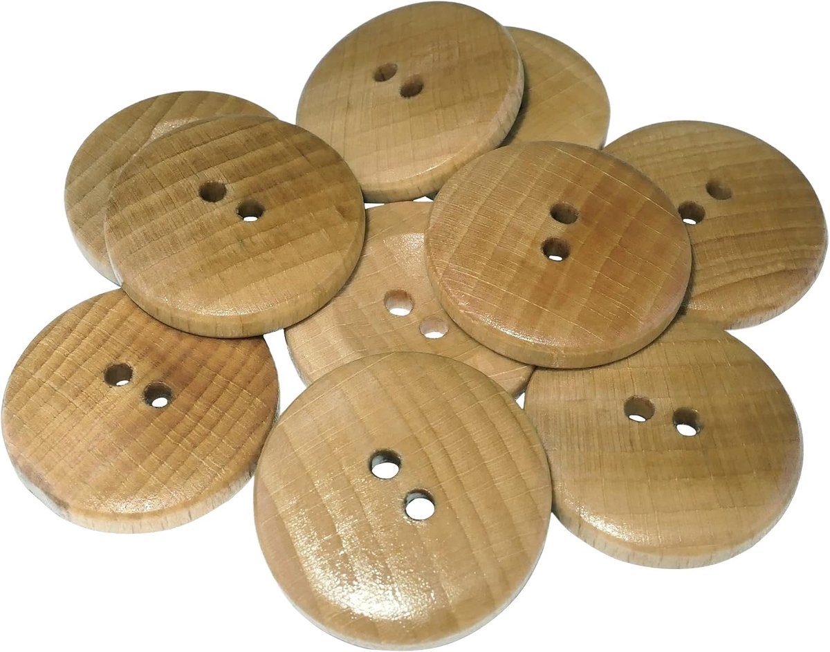 - C57095 - Set met 10 ronde houten knopen Ø28 x 5,5 mm met 2 gaten L44 44L - natuurlijke kleuren - opening 3 mm - voor naaigaren kleding handwerk decoratie