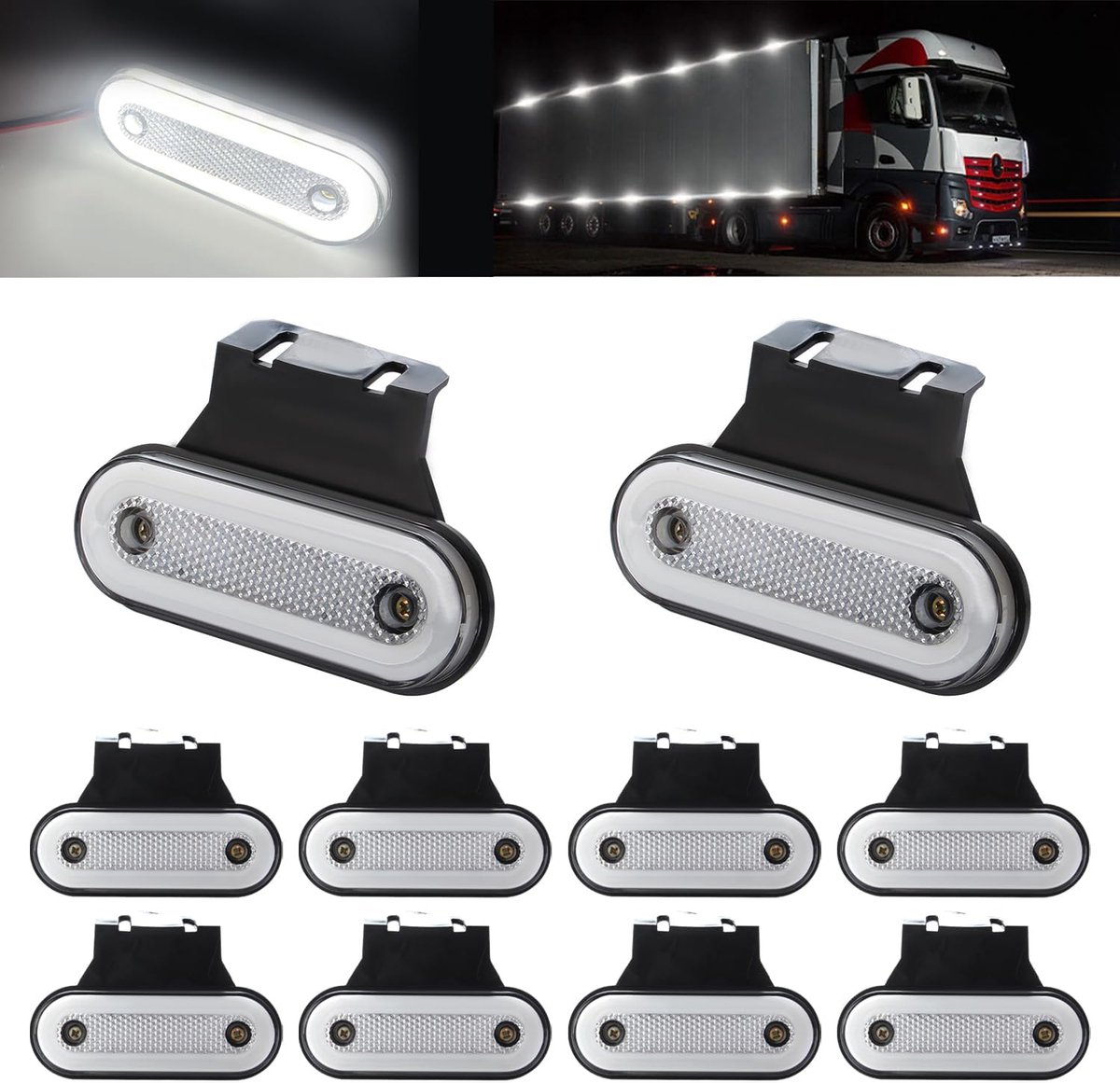 10 stuks led-sjabloonlampen met rubberen houders, 12-24 V, zijmarkeringslichten, 20 leds, zijmarkeringslicht, waarschuwingslicht voor aanhanger, auto, voertuig, vrachtwagen, bestelwagen