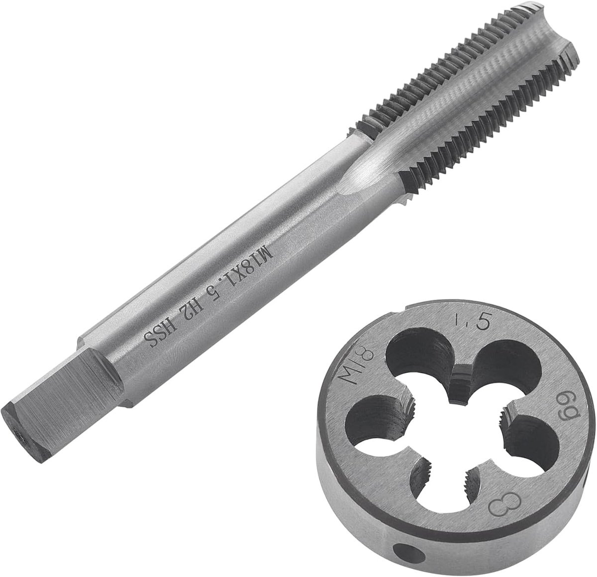 M18 x 1,5 mm, HSS schroefdraadboor en snijijzerset, rechtse schroefdraad, fijne schroefdraad, rechte geribbelde draadsnijder