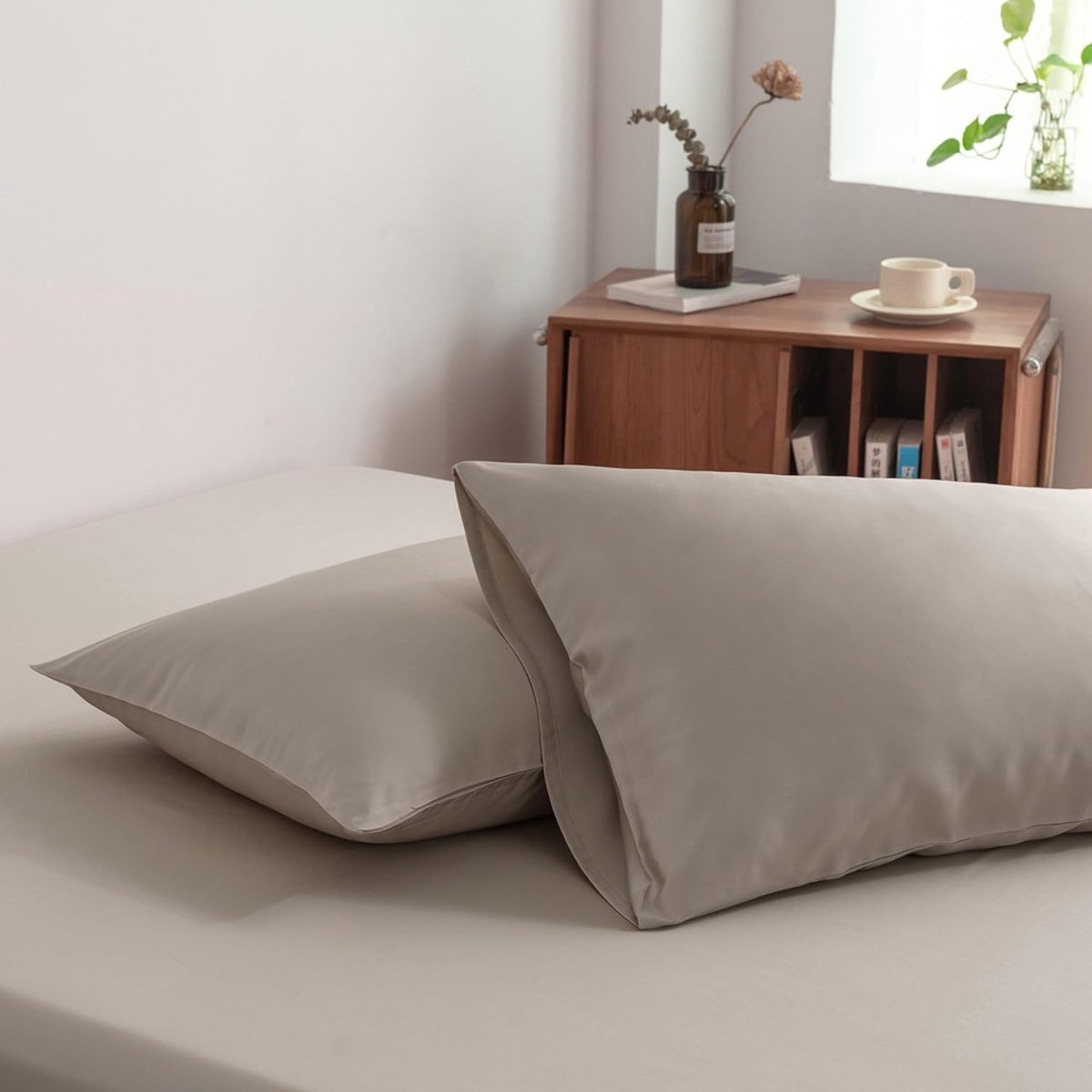 Kussenslopen Set van 2-40x80 cm - Soft Taupe - 100% Biologisch Bamboe - 400 TC - Hypoallergeen