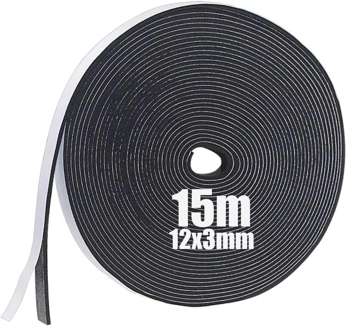 Afdichtingstape Zelfklevend, van Schuimrubber Isolatietape, 12 mm (B) x 3 mm (D) x 15 m (L), voor Deuren en Ramen, Weerbestendig, Geluiddempend