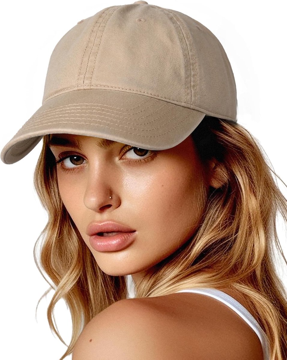 Vintage baseballcap voor dames, katoen, verstelbare baseballpet, Kaki, M