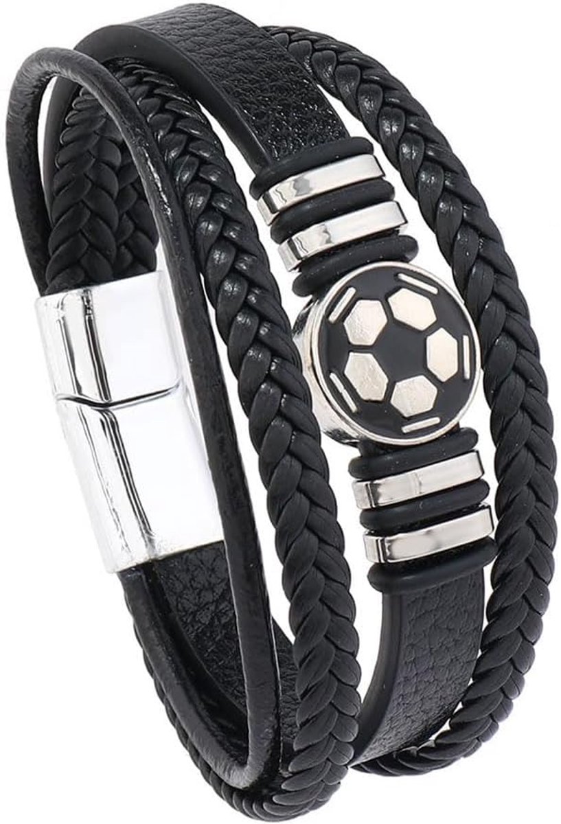 Football Bracelet magneetsluiting van meerlaags leer Modieus design, geschikt voor voetbalfans voor de speeldag en dagelijks gebruik