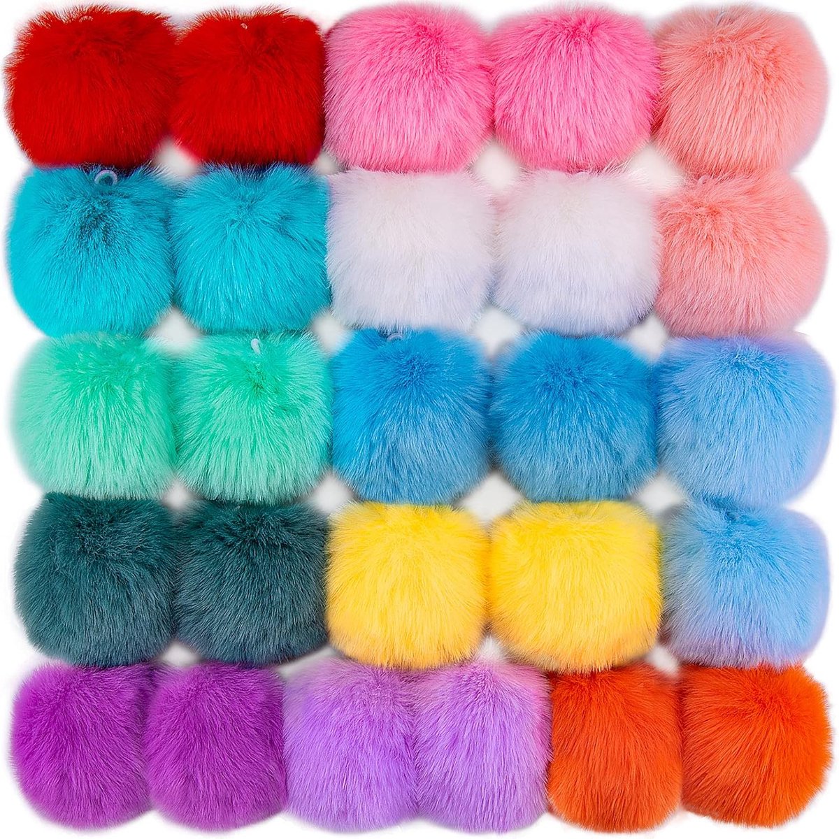 26 stuks kunstkonijnenbont pompon ballen doe-het-zelf pluizige pompon met elastische lus voor hoeden sleutelhangers sjaals handschoenen tassen accessoires 13 kleuren