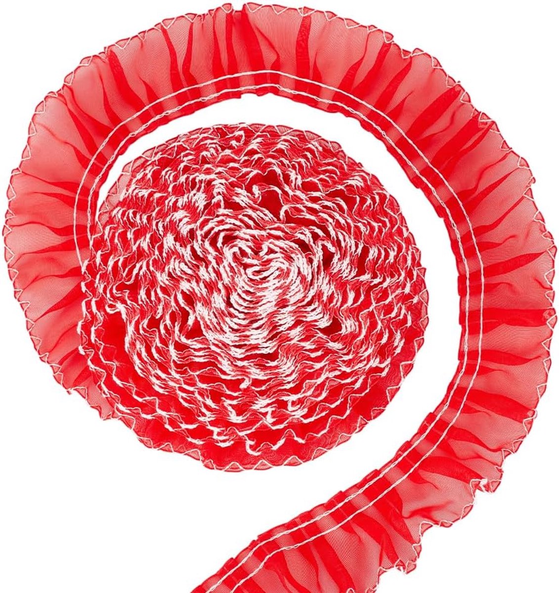 7.3 M Polyester Geplooide Kant Trim, 4Cm Brede Rode Rand Verstoorde Kant Lint Voor Kledingstuk Accessoires Diy Craft Naaien Decoratie