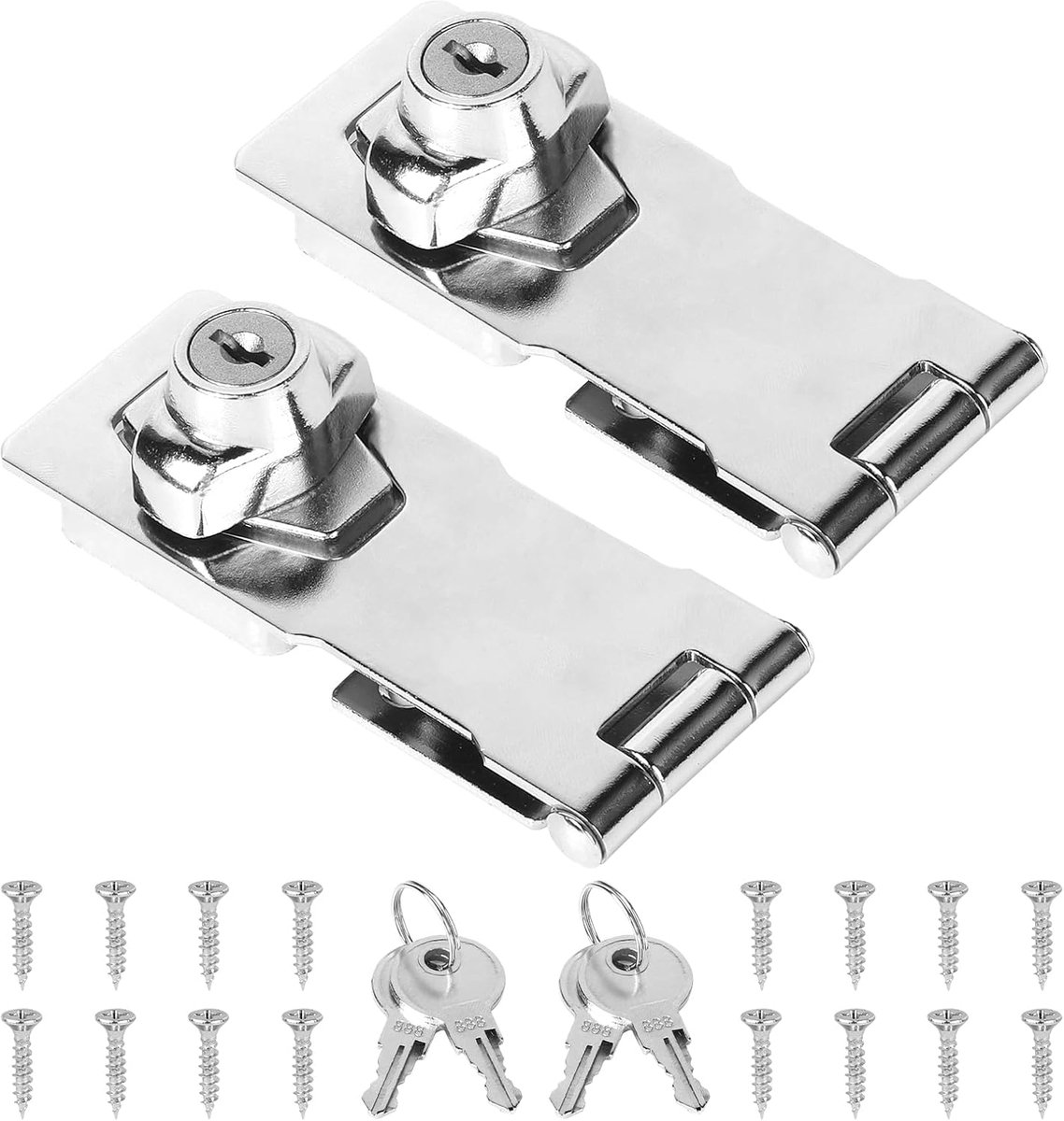 2 x vergrendelbare kast met slotgrendel hasp roestvrij stalen grendel met hangslot deurslot hangslot met sluiting val met slot voor kast lade zilver