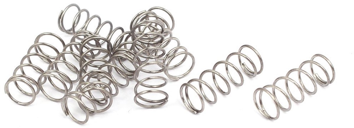 sourcingmap 0.5mmx6mmx15mm 304 Roestvrij Staal Compressie Veren Zilver Tone 10st