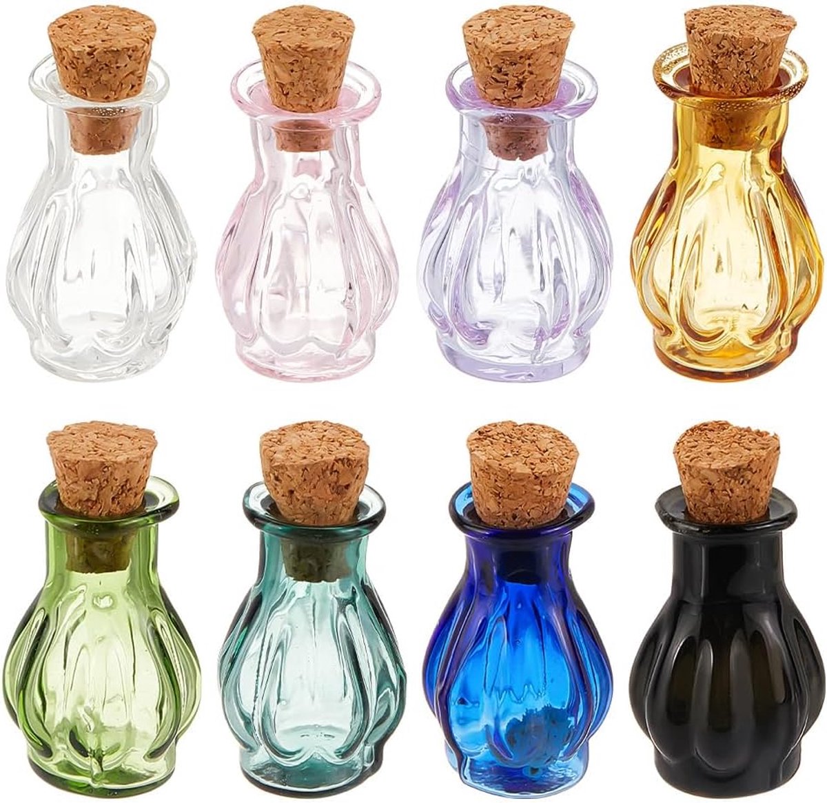 PandaHall 8 kleurige kleine toverglazen 8 kleuren mini-glasflessen Schattige wensflessen met kurkstop Miniatuur fles voor feest, bruiloft, DIY-decoratie, sieraden maken