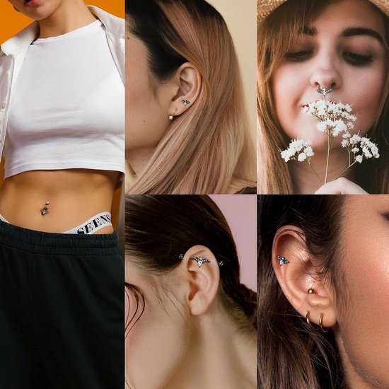 14G 16G vleermuispiercing set Halloween lichaamssieraad hoefijzer neusring hoefijzer neusring hoepels labret lippiercing tragus oorbel navelring industriële barbell, Roestvrij staal Zirkonia — afbeelding 4