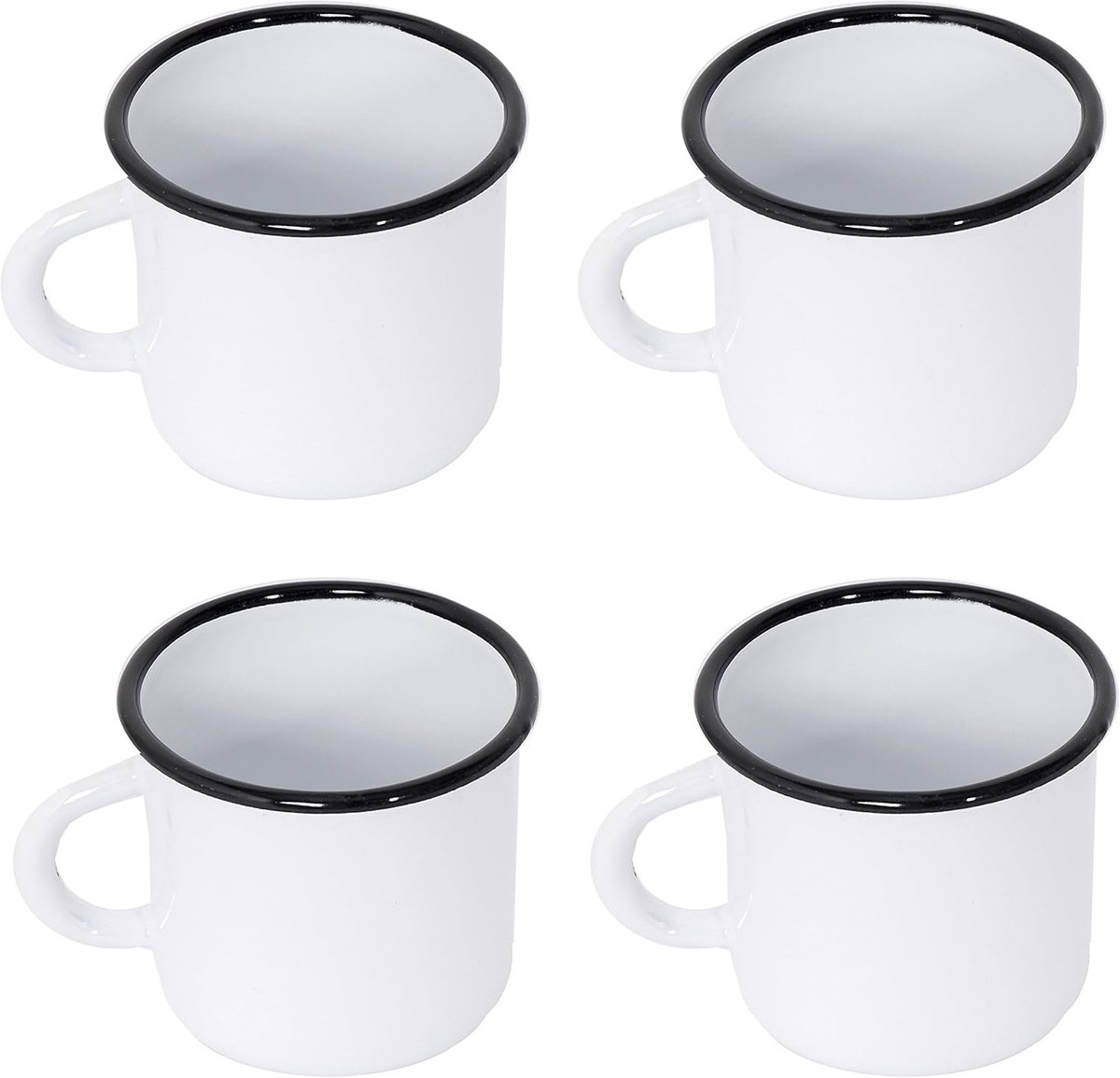 Assortiment van 4 geëmailleerde metalen bekers - 400 ml - wit.