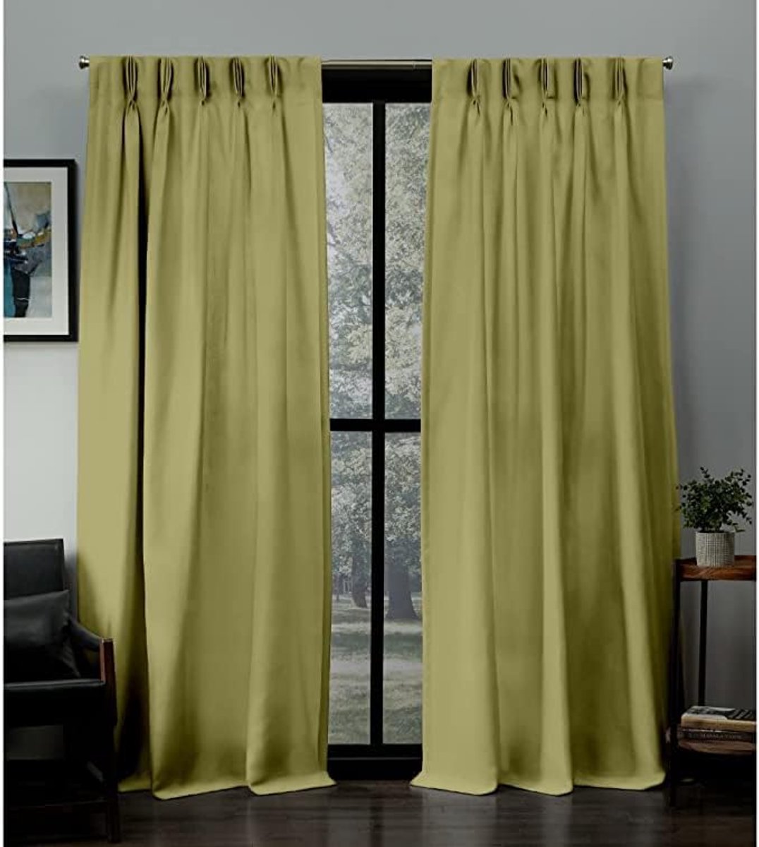 Pinch Geplooide Verduisteringsgordijnen Thermisch Geïsoleerde Kamer Verduisterende Raambehandeling Gordijnen voor Home Tie Backs, Haken Toegevoegd & 2 Panelen (Fles Groen, 42"x63")