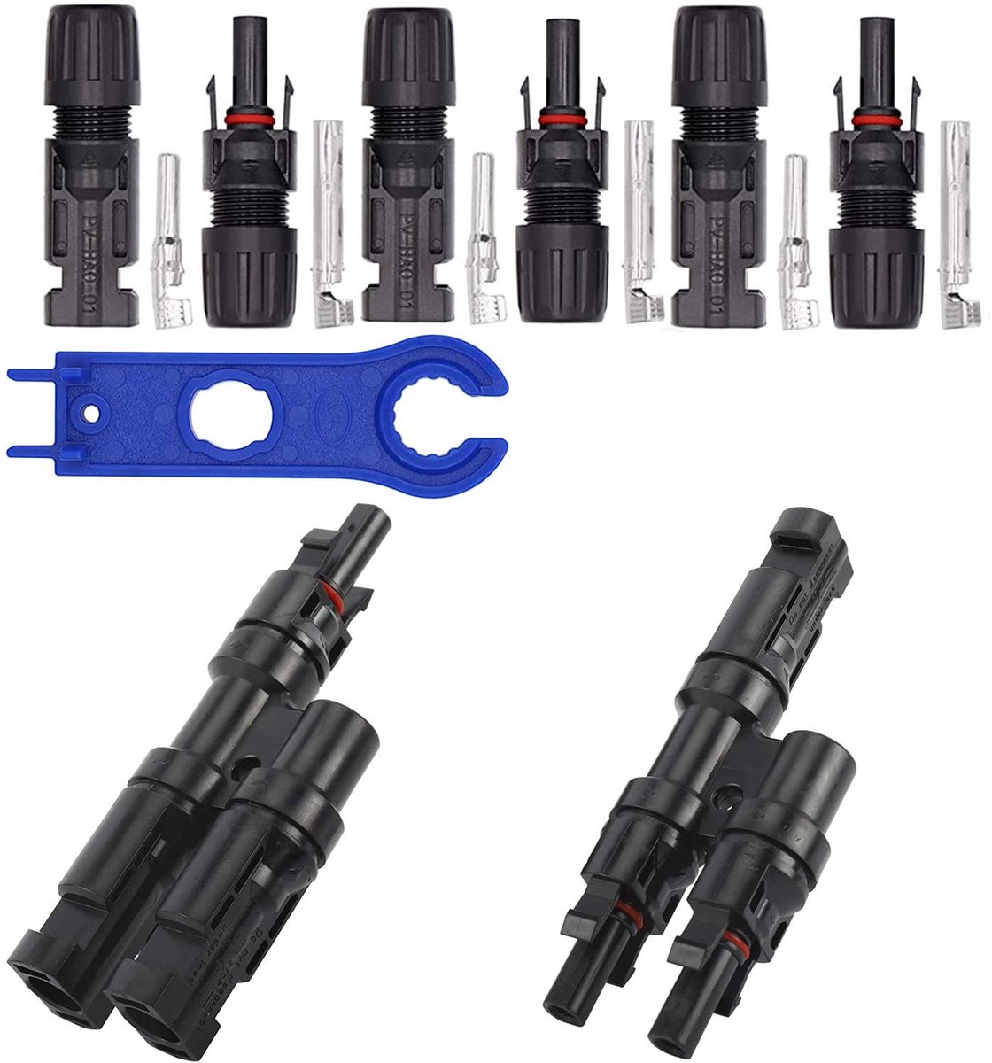 3 paar zonne-connector, PV-connector, T-aansluitconnector, kabelconnector zonnepaneel, mannelijk/vrouwelijk voor fotovoltaïsche zonnepaneel, kabel -MMF + FFM