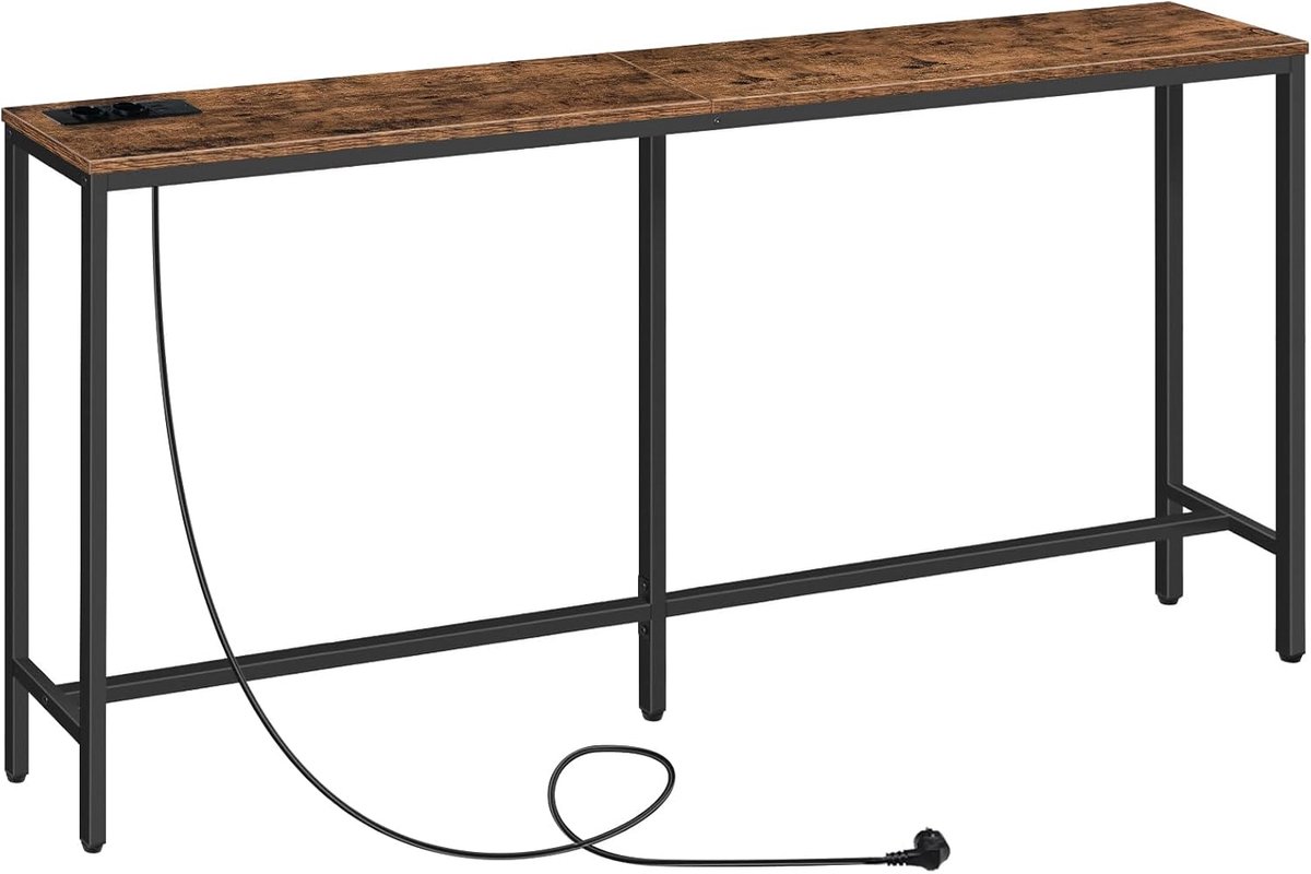 Consoletafel met Laadstation, 160 cm Slanke Banktafel, Industriële Inkomtafel met USB-Poorten, Bankbijzettafel Voor Entree, Hal, Foyer, Woonkamer, Vintage Bruin ACTHR16UE01