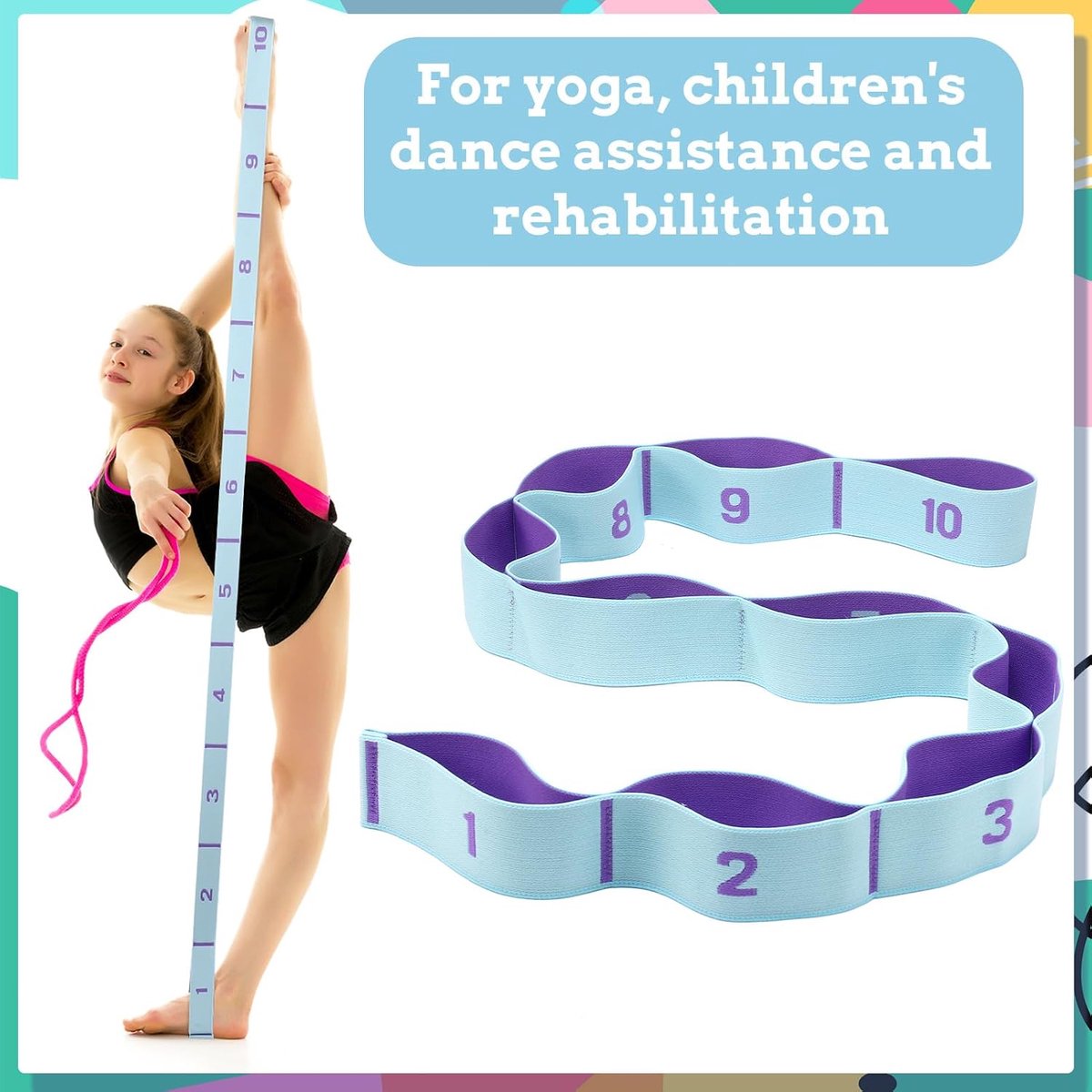 2 stuks fitnessbanden, weerstandsbanden, 10 ringen, 115 cm, elastische weerstandsband voor yoga, stretching, pilates, dans, gymnastiek, training