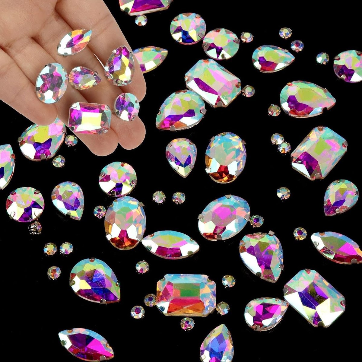 186 stuks strass-steentjes om op te naaien, 7 maten, sierstenen, diamant, glas, kristal, strasssteentjes, kleding, strasssteentjes, kleding, strass-steentjes, kleding, handgenaaide