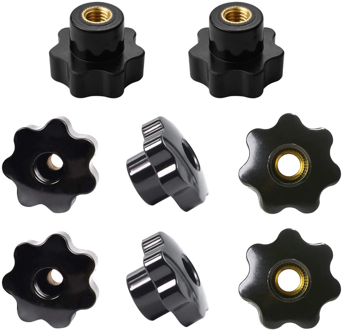 8 stuks M6 schroefknop met karteldraad, M6 stermoer x 32 mm knop, zwarte stervormige knop M6, vrouwelijke schroefdraad knopgreep, voor machieedschap