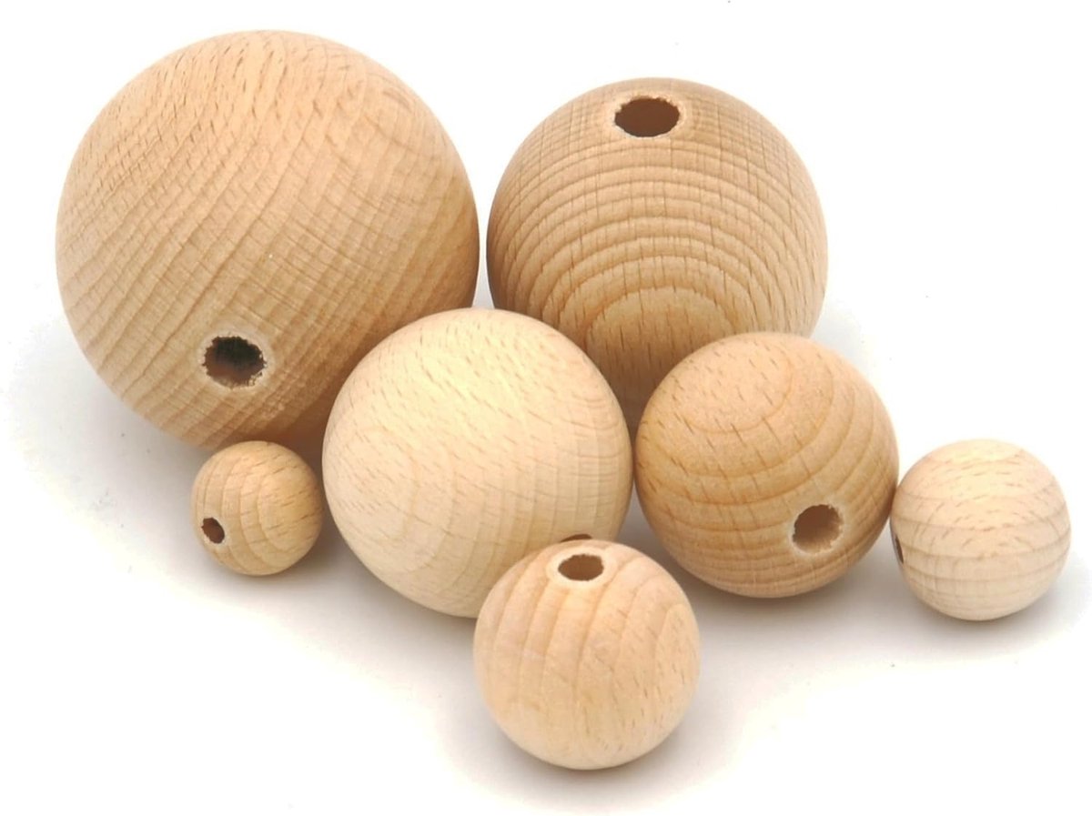 Houten bol van beukenhout 20 mm met boring 75 stuks - bol van hout made in Austria