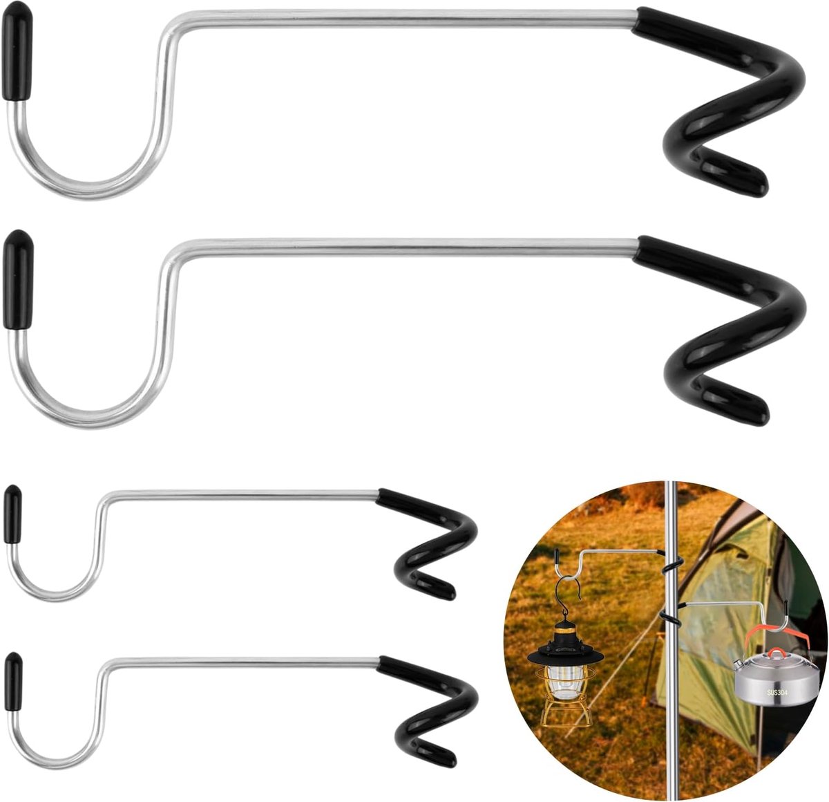 4 stuks S-vormig campinglantaarnhouders, tentstokken, stoomlicht, ophanghaak, outdoor, campinghanger, Ø 13 mm
