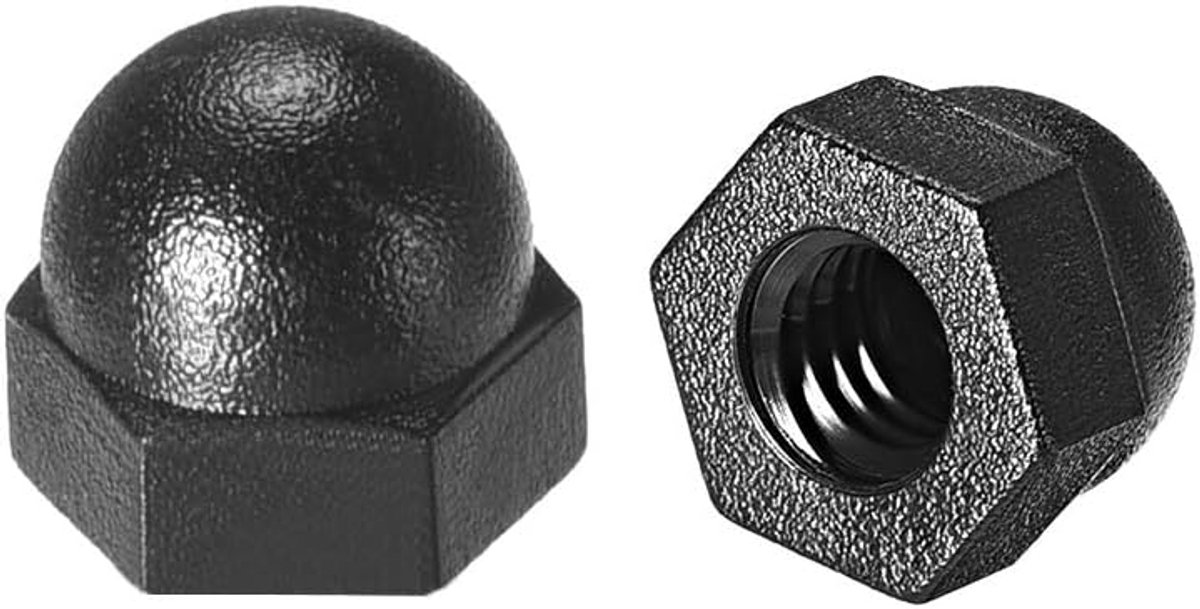 sourcing map 10 stuks M4 dopmoer, hex eikel koepelkop moeren voor schroeven bouten nylon zwart