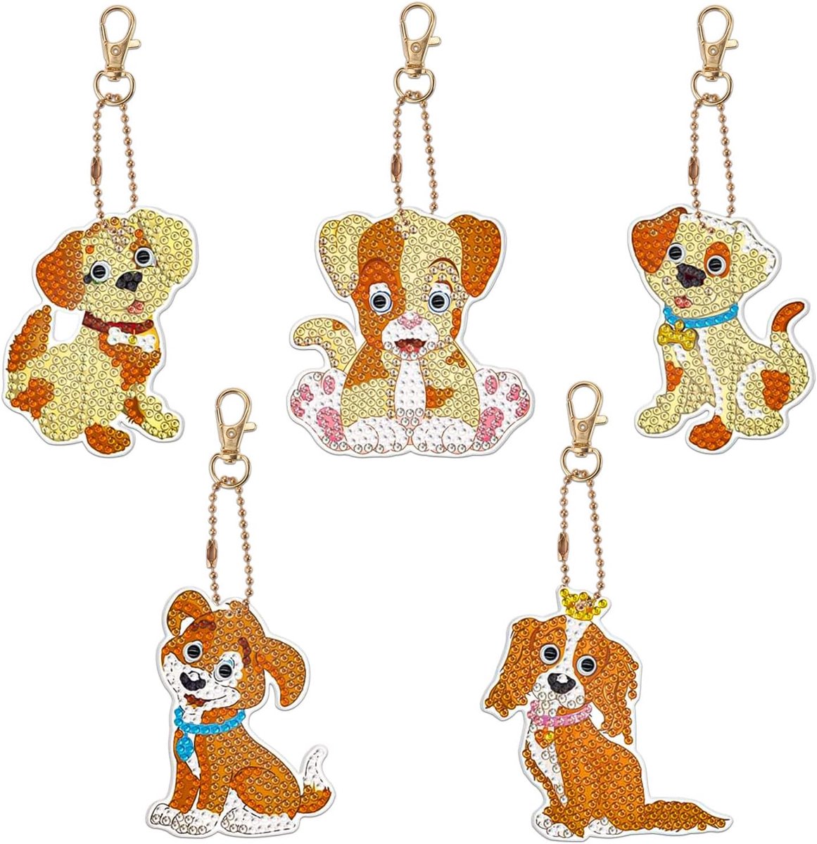 5 stuks diamantschilderij, sleutelhanger, hond, 5D, doe-het-zelf, sleutelhangers, kinderen, om te knutselen, rugzak, handtas, decoratie
