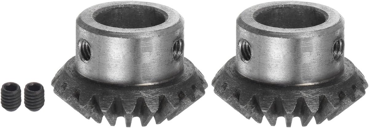 sourcing map Kegelwiel, 2 stuks, 1 m, 20 tanden, 14 mm, asgat 1:1, kegelvormig kegelwiel, tandwiel, tandwiel 45# staal, 1,5 module, 90° stuurwiel voor hardware, mechanische rotatie