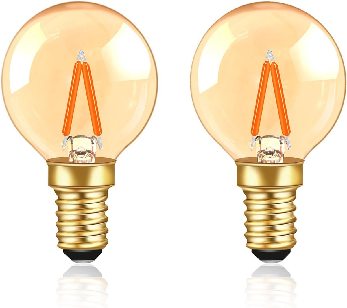 Vintage LED 1 W, miniballon-equivalent 10 W gloeilamp, barnsteen, E14 gloeidraad, 2200 K, warmwit, niet dimbaar, 2 stuks