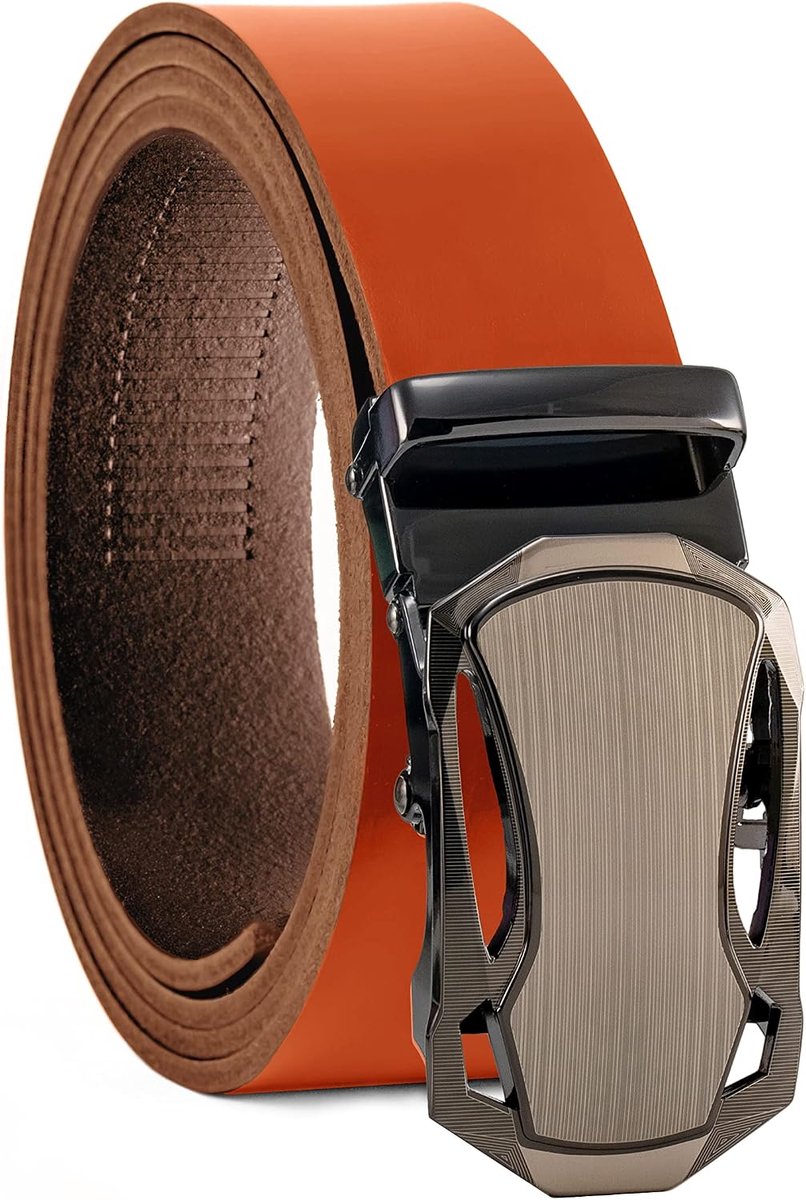 ® Herenriem echt leer met automatische sluiting met ratel | breedte: 35 mm, taillemaat: 125 cm | in te korten | riemkleur cognac | modelserie ATG