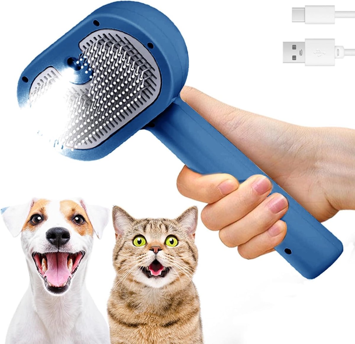 Kattenborstel met stoom, 3-in-1 Steamy Brush kat, kattenborstel met water voor lang en kort haar, hondenborstel, anti-statische elektriciteit en knopen