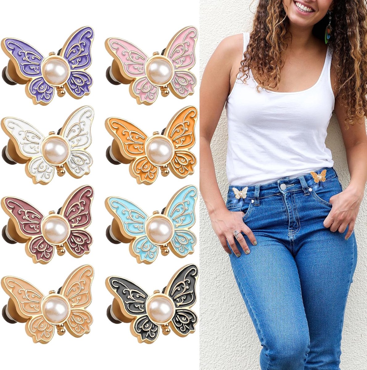 8 stuks Broek Tailleverstrekker, Decoratieve Afneembare Vlinderclips, Broekclips om Taille te Verstrijken voor Mannen en Vrouwen Losse Broeken Rokken Jeans Vlindergesp