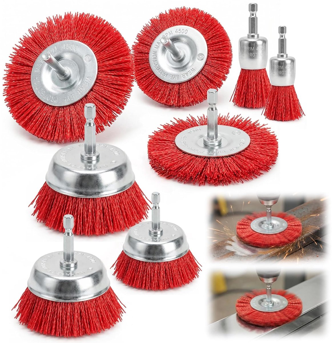 8 Stuks Nylon Boormachineset: Nylon Borstel Met 1/4 Inch Zeskantige Schacht Voor Haakse Slijper, Accuschroevendraaier En Boormachine, Perfect Voor Het Verwijderen Van Roest