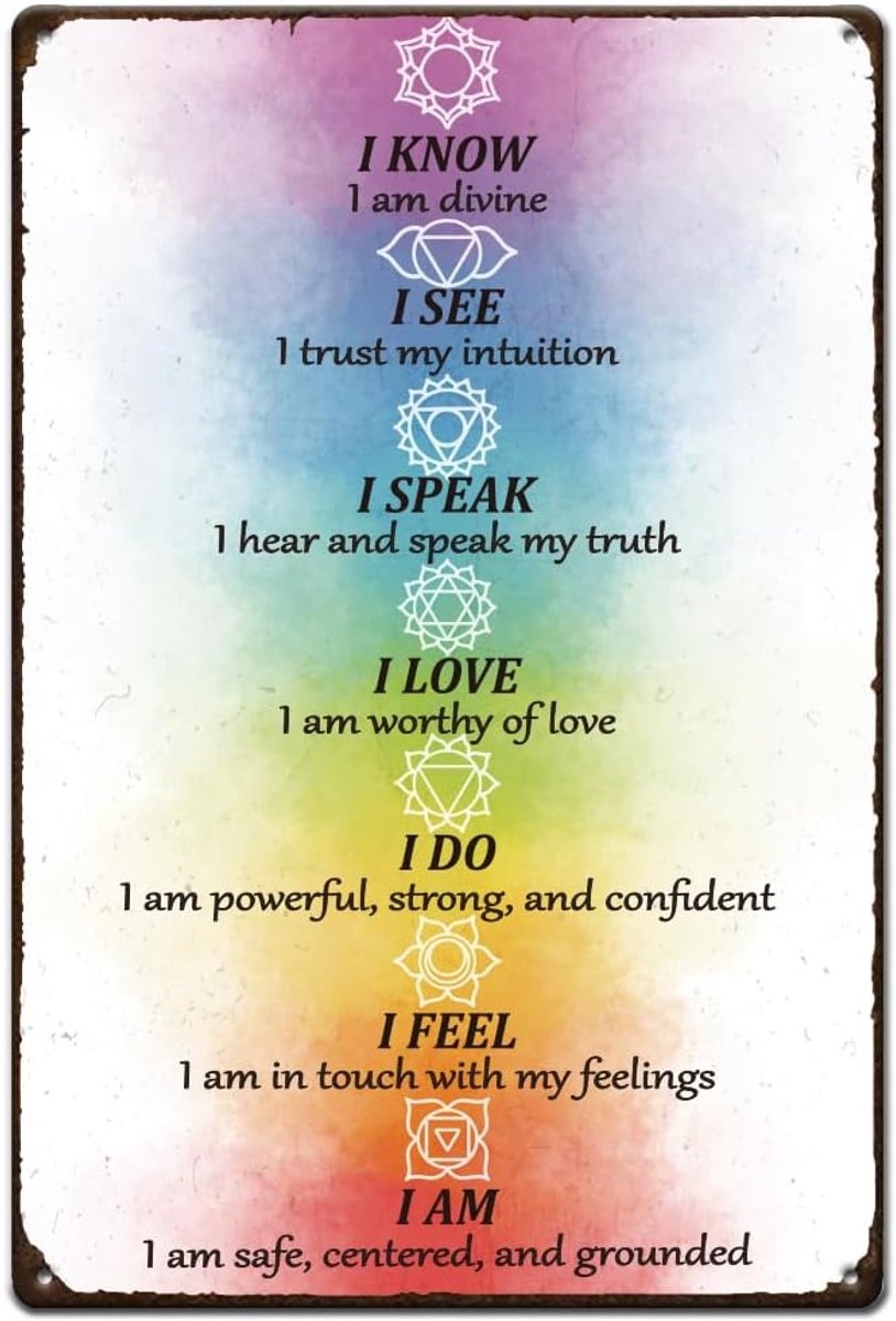 7 chakra affirmaties tinnen bord meditatie metalen bord aquarel vrouw motiverende metalen borden decoratie yoga studio retro borden voor thuis woonkamer slaapkamer decoratie