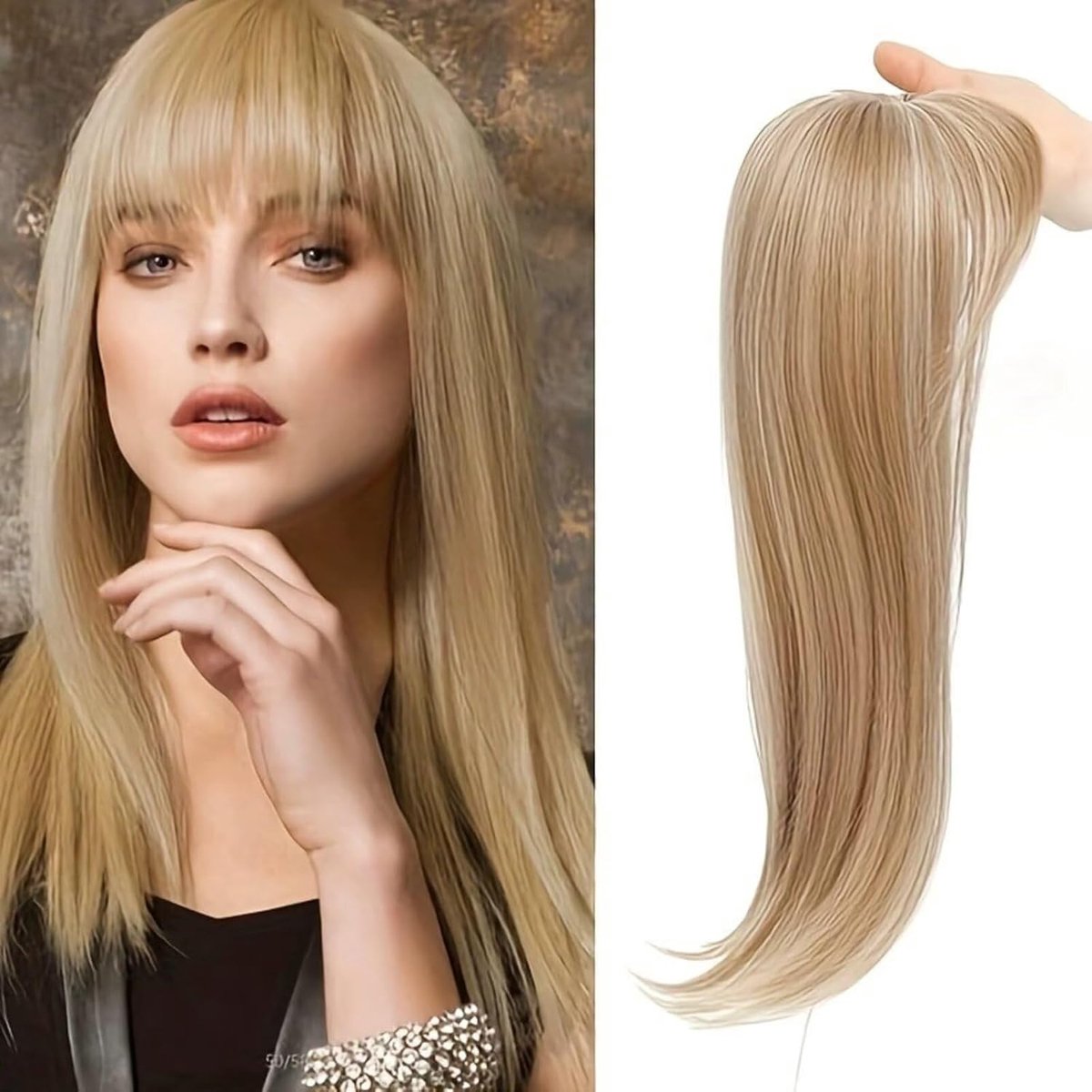 Haartopper, 360° 3D-kapsels, voor vrouwen, 45,7 cm lang, voor vrouwen, met pony, middenblond, H26/60#