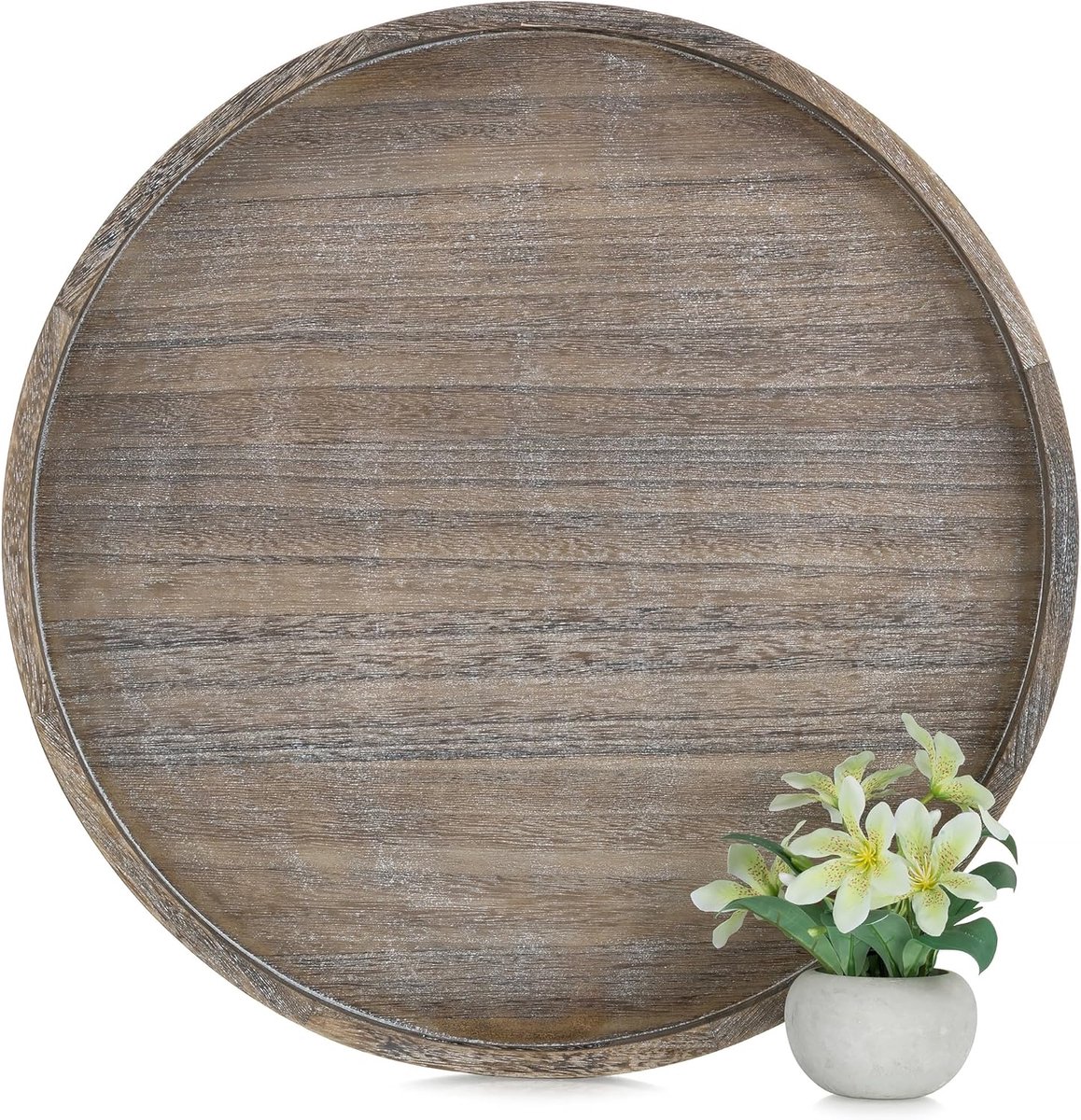 Serveerdienblad van hout, groot: vintage donkerbruin, decoratieve dienbladen XXL, handgrepen voor woonkamer, salontafel, poef - 56 cm, rond dienblad, decoratie, middenstuk voor thuis, keuken