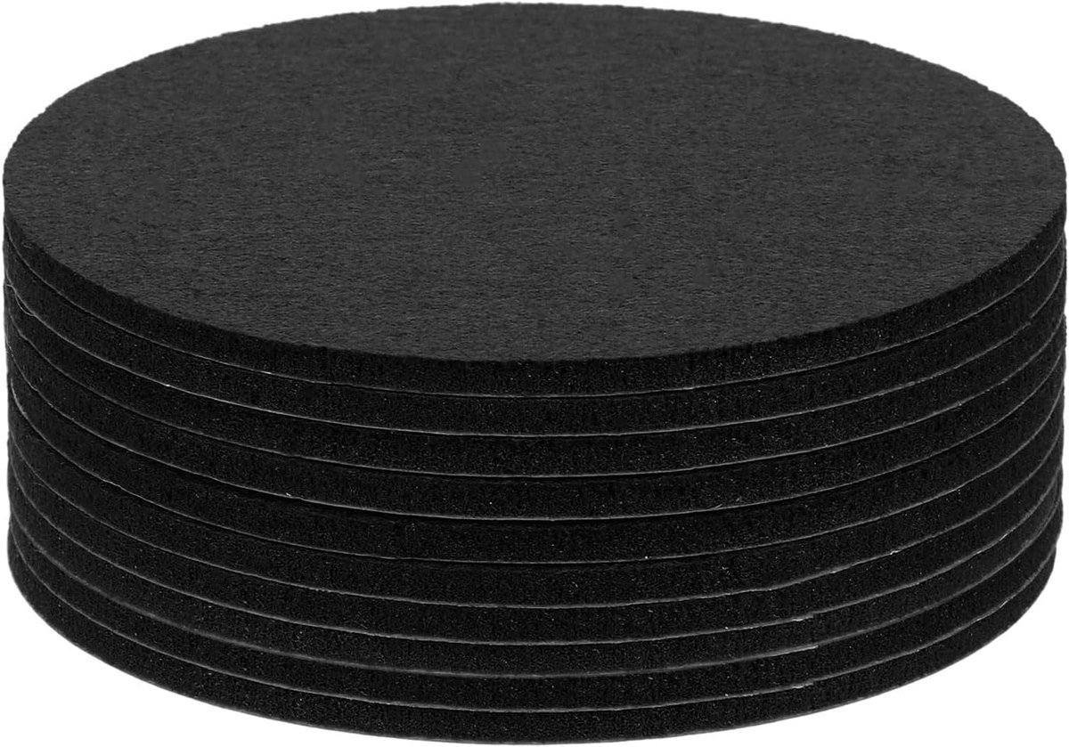 Ronde vilten onderleggers voor meubels, 10 stuks, diameter 9 cm x dikte 0,3 cm met antislip stickers, krasbestendig, stoelpootbeschermers ter bescherming van vloeren, zwart