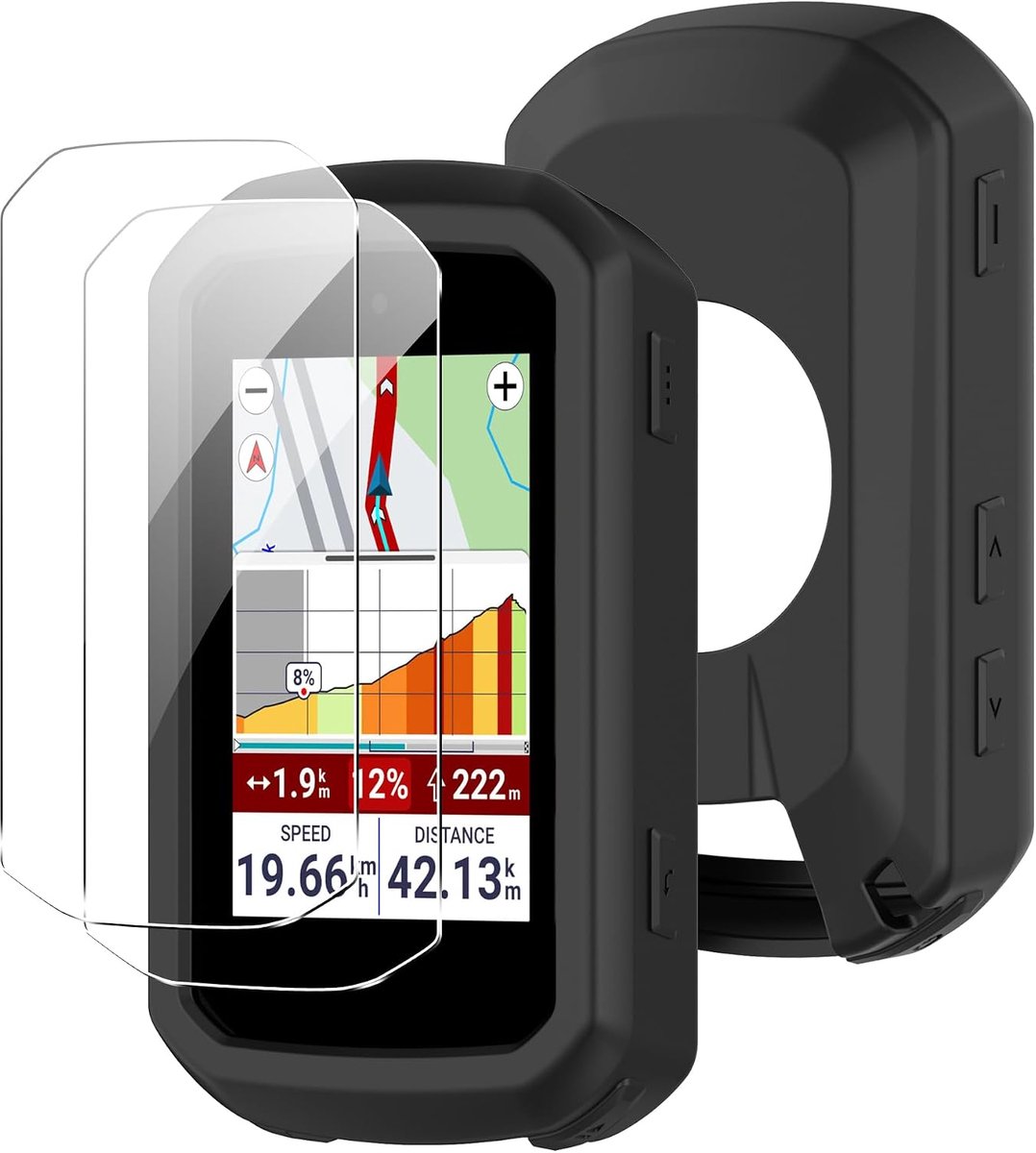 Beschermhoes voor Garmin Edge 550/850, met 2 schermbeschermers voor gehard glas, siliconen hoes, krasbestendig, bestand tegen vingerafdrukken, zachte TPU-hoes, zwart