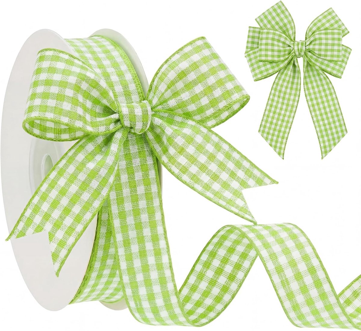 Geblokt Lint Bierfeestdecoratie (16 mm X 27 m) Bierfeeststijl Beiers Traditioneel Lint Cadeaulint Cadeauverpakking Geruit Decoratief(Groen licht, wit)